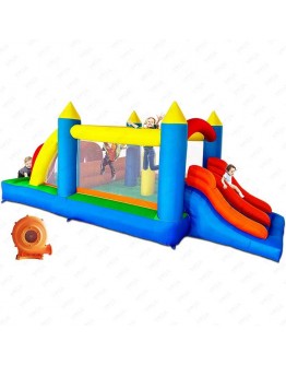 Kids Inflatable Obstacle Bounce House with Dual Racing Slides Tunnels Climbing Obstacles Jumping All in One Castle for Sale
